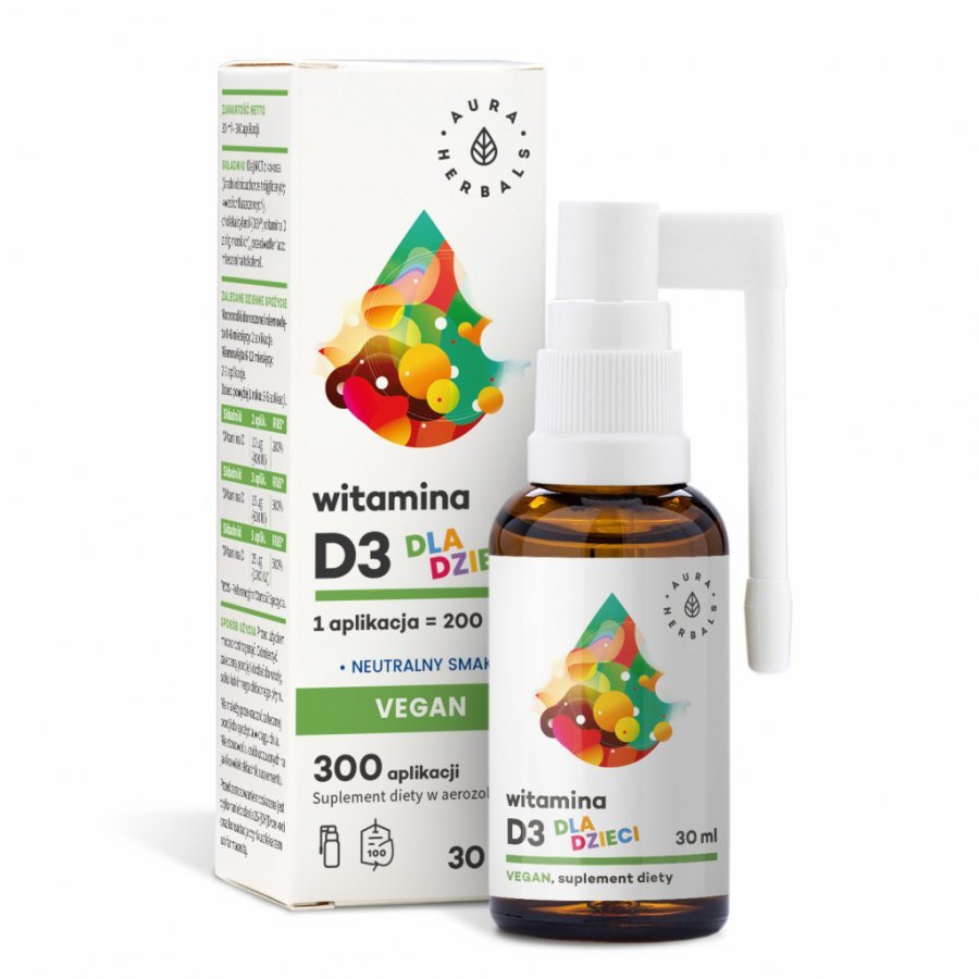 Фото - Вітаміни й мінерали Aura Herbals Witamina D3 dla dzieci Vegan aerozol 30 ml 