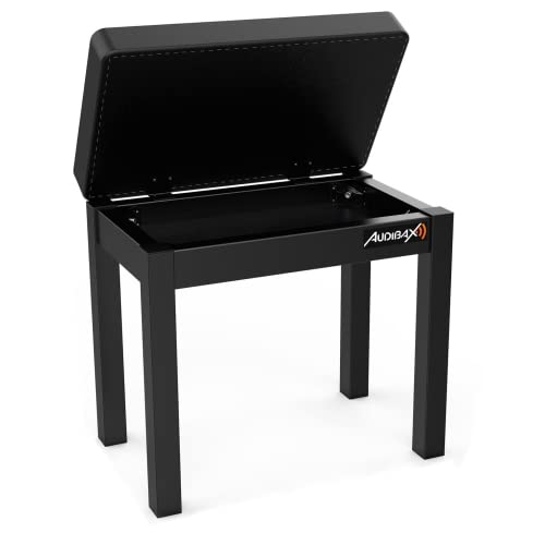 Audibax KB200B Bankiet na fortepian lub klawiaturę - Stołek na klawiaturę wyściełany pianką - Wysokość 49 cm - Ławka fortepianowa z miejscem do przechowywania - Wytrzymała i lekka