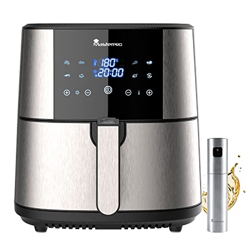 MasterPro Foodies | 6L i 1800W bezolejowy zestaw do frytkownicy XXL wraz z rozpylaczem olejowym | Ekran dotykowy LED i nieprzywierający kosz | Frytkownica powietrza | 8 różnych funkcji w 1
