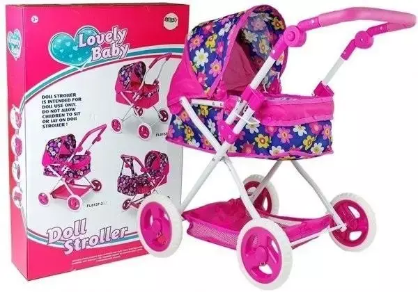 Wózek dla lalek w kwiatki - Leantoys