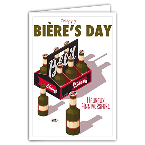 Afie 69-4357 Happy Beer Day Card z kopertą - Format plakatu 17x11,5cm Retro Styl Vintage Ilustracja Grafika - Zythologist Bioderolog Brewer Malt Chmiel Bar