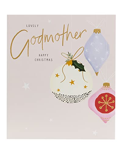 Kartka świąteczna dla matki chrzestnej z kopertą - piękny wzór z bombkami i budyniem świątecznym