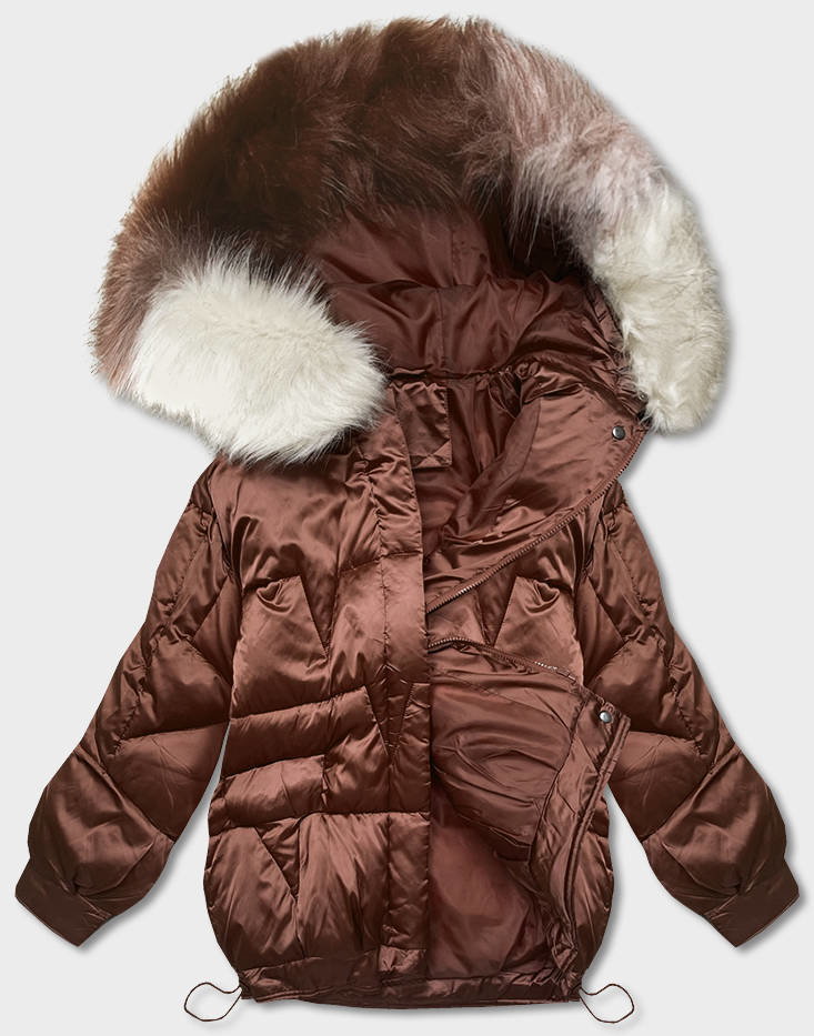 KRÓTKA KURTKA OVERSIZE BRĄZOWA (H-1109-79) - Z-DESIGN
