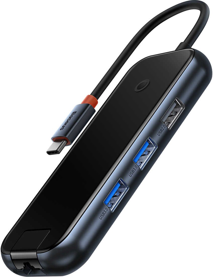 Baseus AcmeJoy 6-portowa stacja dokująca HUB (USB-C do USB-C PD&Data/2xUSB3.0/USB2.0/HDMI/RJ45) ciemnoszary (WKJZ01313)