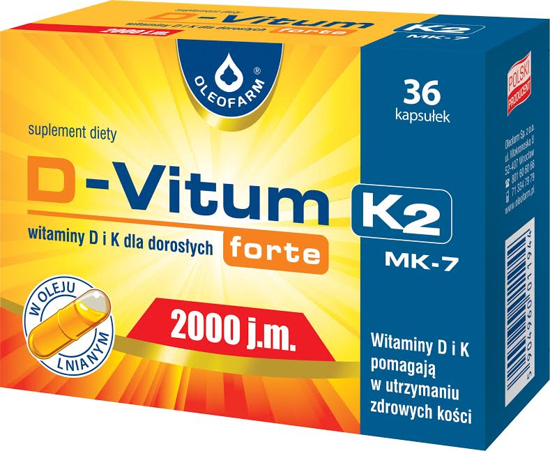 Oleofarm Polska D-VITUM FORTE K2 Witaminy D i K dla dorosłych 2000j.m 36 kaps 3158441