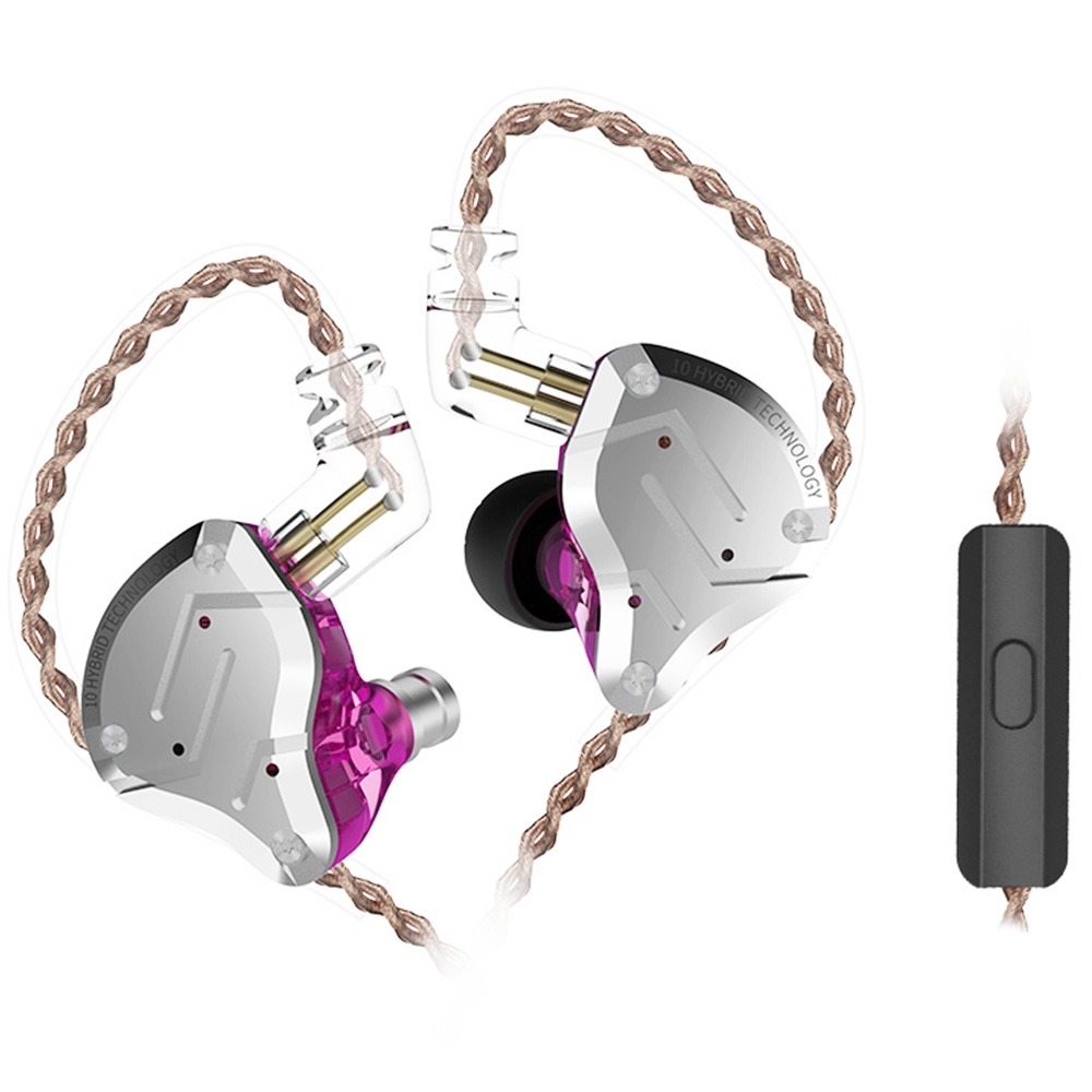 KZ ZS10 Pro Wired Earphone 4BA 1DD HiFi Bass with Mic - Purple