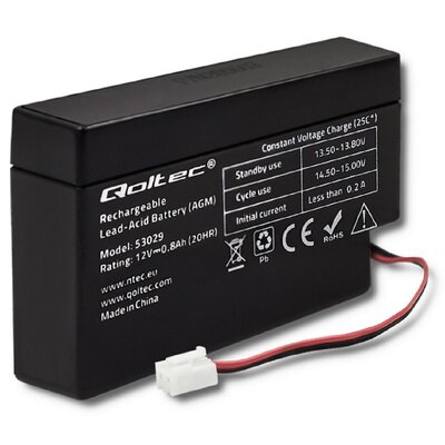 Qoltec Akumulator AGM Qoltec | 12V | 0.8Ah | max.12A 53029