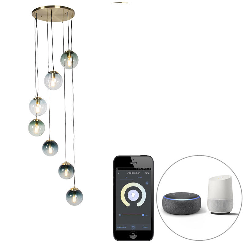 QAZQA Inteligentna lampa wisząca mosiądz 7-punktowa z Wifi ST64 - Pallon