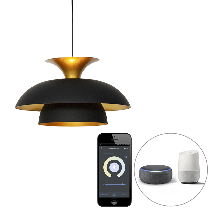 QAZQA Inteligentna lampa wisząca czarno-złota z Wifi G95 - Titus