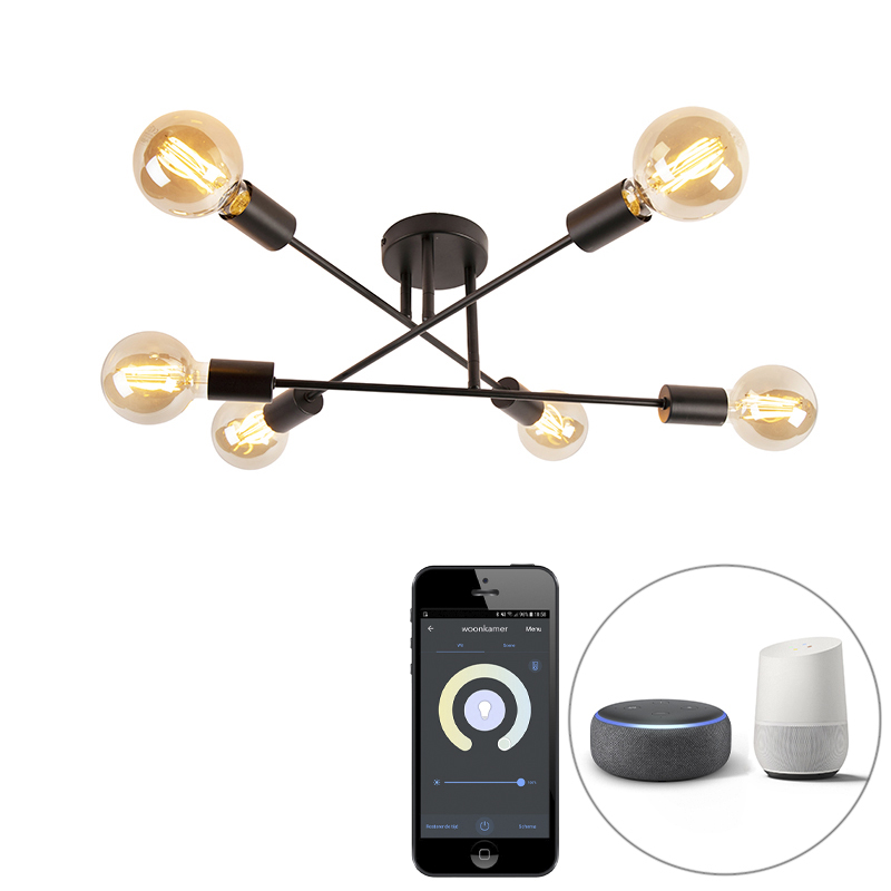 QAZQA Inteligentna lampa sufitowa czarna 6-punktowa z Wifi G95 - Sydney Bondi
