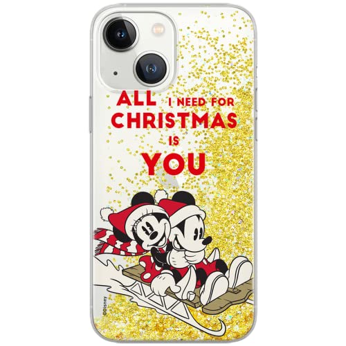 ERT GROUP etui na telefon Apple Iphone 13, case oryginalny i oficjalnie licencjonowany przez Disney, wzór Mickey & Minnie 015, optymalnie dopasowane, z efektem płynnego brokatu