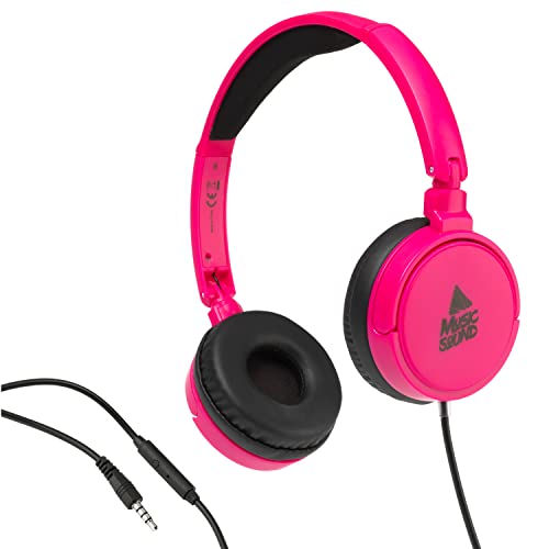 Music Sound/HEADBAND przewód podstawowy/Składane słuchawki douszne z przewodem i mikrofonem - Jack 3.5 mm - Kolor Różowy, One size