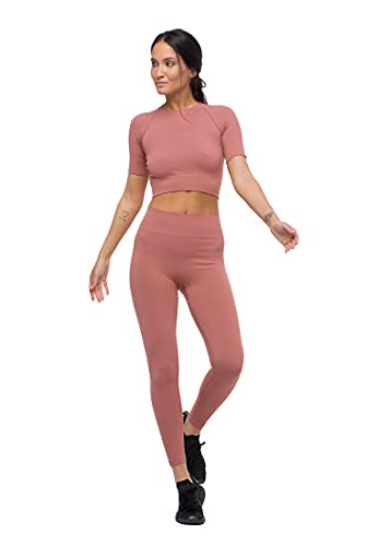 2-częściowy zestaw fitness Heart And Soul dla kobiet | Bezszwowe legginsy z wysokim stanem i elastyczny biustonosz | Zestaw odzieży sportowej do jogi | Desert Rose Kolor | Rozmiar XS/S