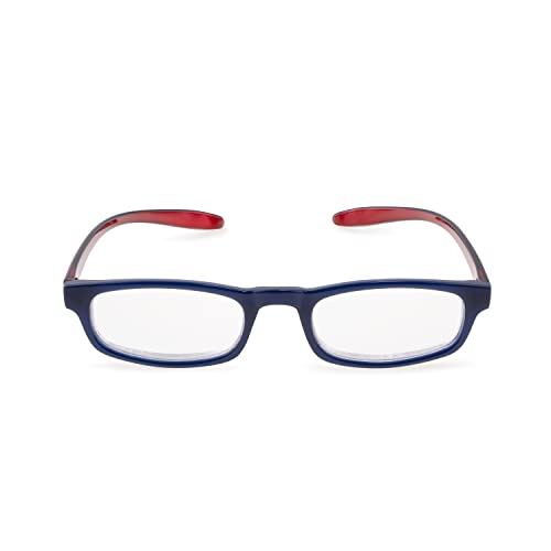 Contacta, Hug, okulary do czytania dla mężczyzn i kobiet, okulary szyi, wydłużone i zakrzywione pręty, niebieski kolor z czerwonym prętem, dioptrii +3,00, opakowanie z etui na okulary, 19g