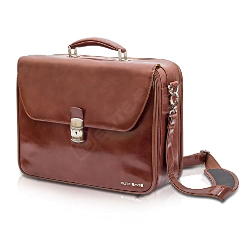 Elite bags, Profesjonalna walizka medyczna, Lekarz, Skórzana walizka medyczna, Zamknięcie na klucz, 15×40×34cm, Ampularz izotermiczny, Skórzana torba, Torba na wizytę lekarską, Przenośny, Brązowy