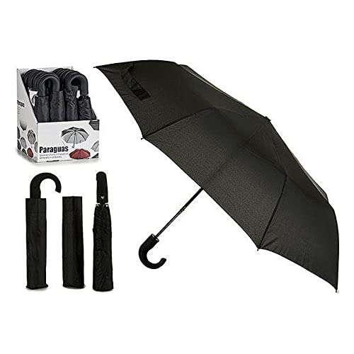BigBuy Home S3606348 Składany parasol przeciwdeszczowy, Czarny, Podróżny, 35 cm, czarny, klasyczny