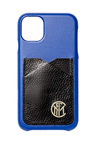 Hi Tech Artisans Cover Iphone 11 Pro Max oficjalny Inter FC, Etui na telefon komórkowy z kieszeniami, Czarny i Niebieski, Skórzany pokrowiec Iphone Handmade we Włoszech, Odporny na wstrząsy