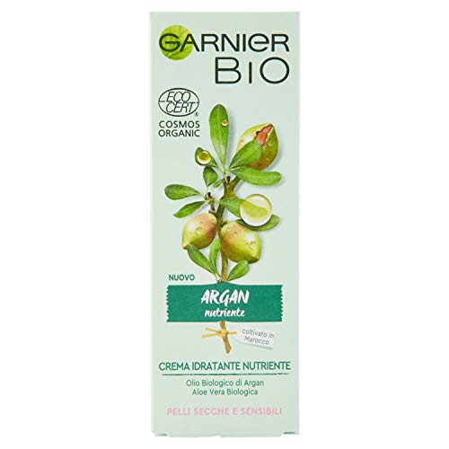 Garnier Bio Krem do twarzy naturalny organiczny argan odżywczy, naturalny krem do twarzy nawilżający i odżywczy, formuła arganowa, do suchej lub wrażliwej skóry, 50 ml, opakowanie 1