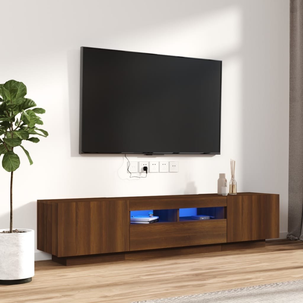 Lumarko Zestaw 2 szafek TV z oświetleniem LED, brązowy dąb