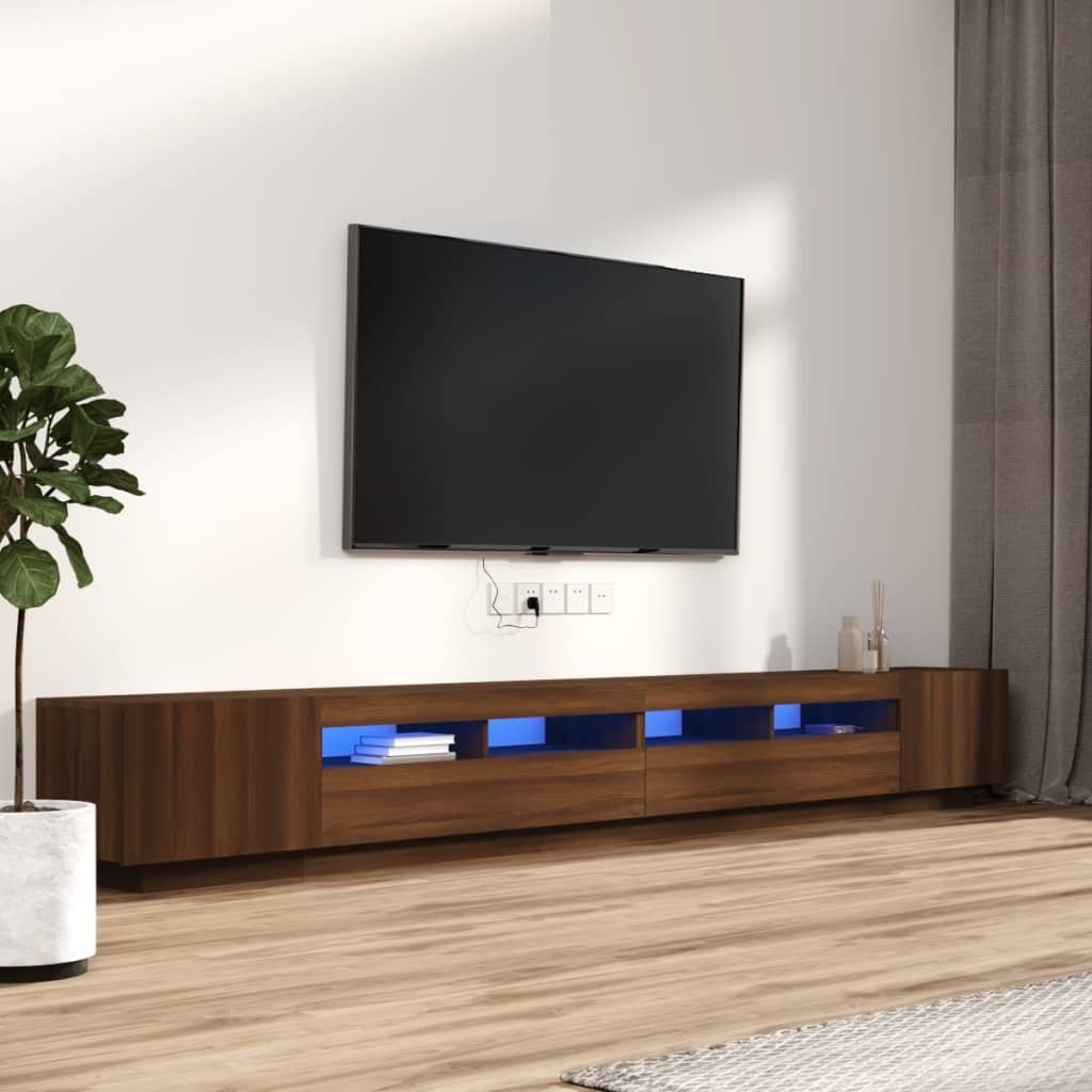 Lumarko Zestaw 3 szafek TV z oświetleniem LED, brązowy dąb