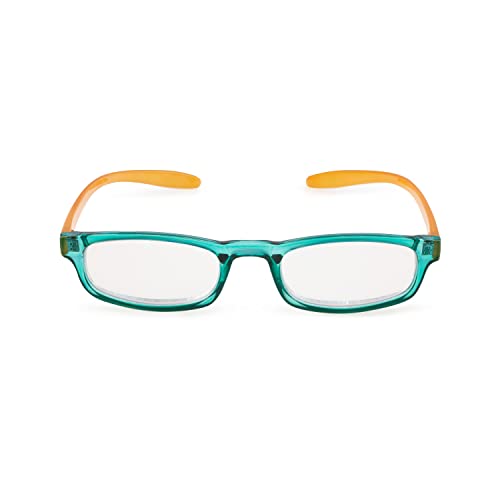 Contacta, Hug, okulary do czytania dla mężczyzn i kobiet, okulary szyi, wydłużone i zakrzywione pręty, zielony kolor z musztardą, dioptrii +1,50, opakowanie z etui na okulary, 19g