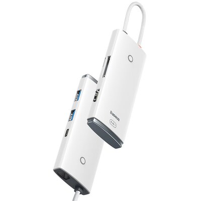 Baseus Lite Series wielofunkcyjny HUB USB Typ C - 2 x USB 3.0 / USB Typ C PD / HDMI 1,4 / SD/TF biały (WKQX050102)