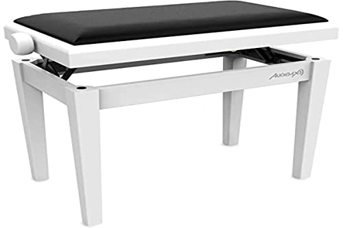 Audibax KB600 White Bankiet na fortepian lub klawiaturę - Ławka do fortepianu o wysokiej wytrzymałości - Regulacja wysokości od 47,5 do 56,5 cm - Wyściełany stołek klawiatury - Wykonany z drewna