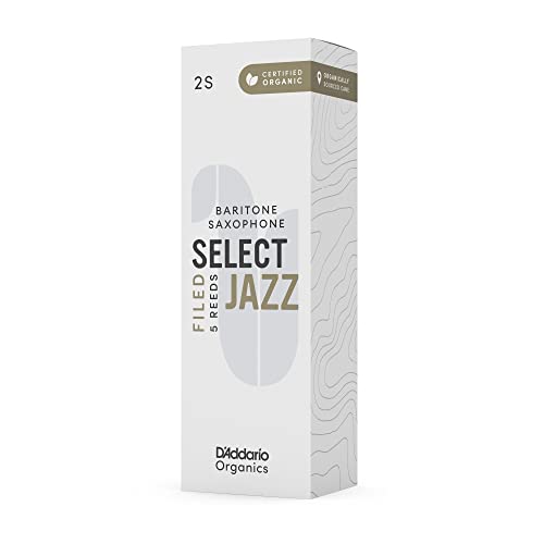 D'Addario Organic Select Jazz Filed Bariton Saxophone Stroiki - Sax Reeds - Pierwsza i jedyna organiczna trzcina - 2 miękkie, 5 sztuk