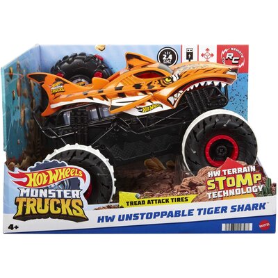 Mattel Hot Wheels Monster Trucks R/C Niepowstrzymany Tiger Shark 1:15 Terenowy pojazd zdalnie sterowany