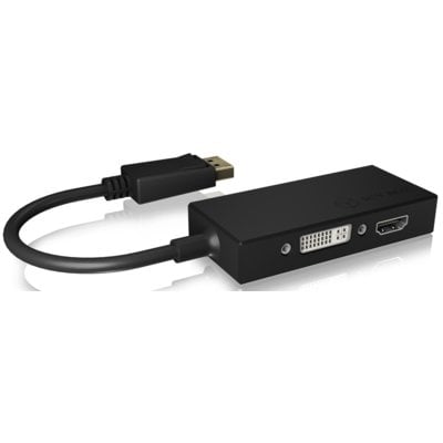 Icy Box IB-ac1031 3-in-1 adapter (wtyczka) DisplayPort na HDMI (4 K Ultra HD), DVI-D lub VGA (Full HD) Czarny, czarny IB-AC1031