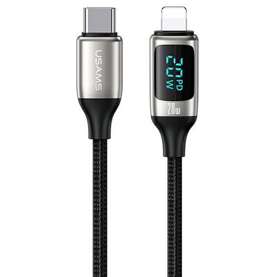 USAMS Kabel pleciony U78 USB-C na Lightning LED 1.2m 20W PD Fast Charge biały/white SJ545USB02 (US-SJ545)
