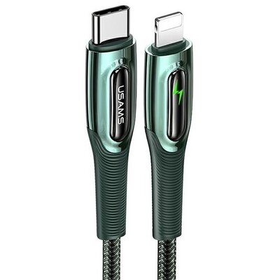 USAMS Kabel pleciony USB-C na Lightning Smart Power-off 20W PD Cable1.2m ciemny zielony/dark green SJ518USB02 (US-SJ518)