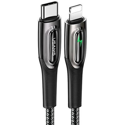 USAMS Kabel pleciony USB-C na Lightning Smart Power-off 20W PD Cable 1.2m czarny/black SJ518USB01 (US-SJ518)