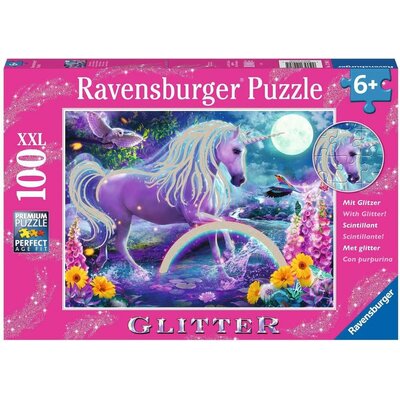 Ravensburger Puzzle 100 części XXL-Scintillage jednorożec (kolekcja brokatów) Dzieci, 4005556129805 12980