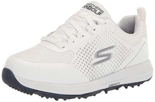 Skechers Go Elite 5 Arch Fit Wodoodporny Golf Boot, Trampki damskie, White Synthetic Textile Navy Trim, 38.5 EU