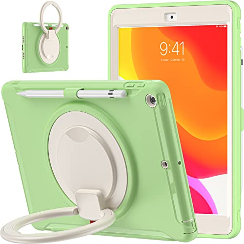 Matcha zielone etui na iPad 2019 2020 2021 10,2 cala iPad Generation 9/8/7 płaskie etui ochronne z tuleją na długopis 360° ręczna podpórka obrotowa trzy dowody