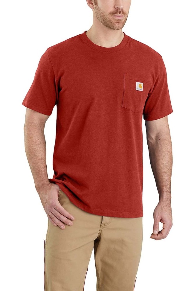 Koszulka męska T-shirt Carhartt Heavyweight Pocket K87 R66 Chili Pepper Heather czerwony