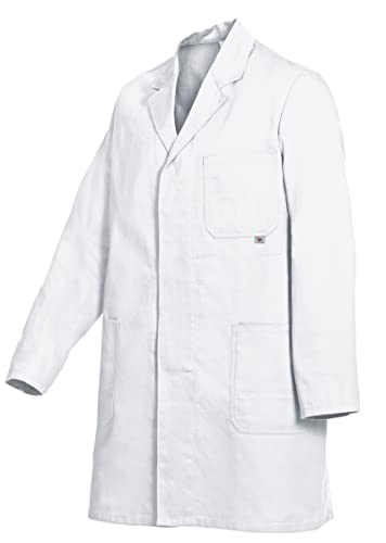 BP 1310-150-21-60/62 płaszcz roboczy, długość 3/4 (96 cm), ukryty pasek na zatrzask, 230,00 g/m² czysta bawełna, biały, 60/62