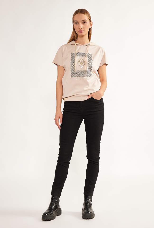 T-shirt damski z kapturem - Monnari