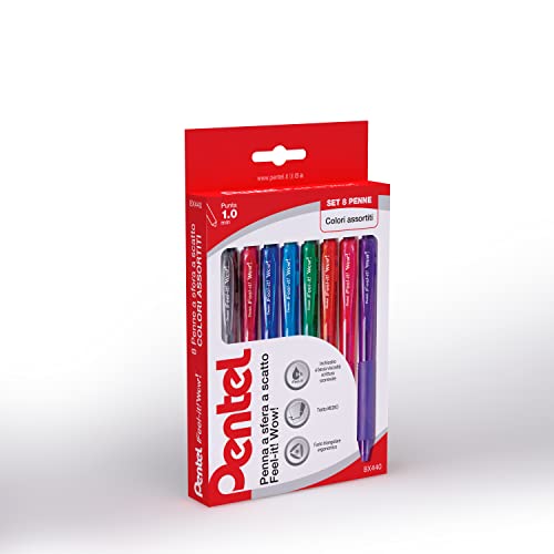 Pentel BX440 Feel-it Wow długopis zatrzaskowy 1,0 mm 8 kolorów ass.ti