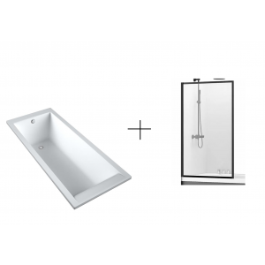 CALDO DPL533WL + REA-K7689 CALDO SCHEDPOL Wanna akrylowa SLIM w technologii STANDARDOWEJ, laminowana 170x70x37 + Parawan wannowy stały 700X1400 CZARNY