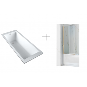 CALDO DPL531WL + REA-W5601 CALDO SCHEDPOL Wanna akrylowa SLIM w technologii STANDARDOWEJ, laminowana 150x70x37 + Elegant Gold Parawan wannowy 800x1400