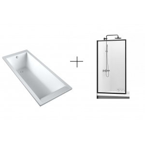 CALDO DPL531WL + REA-K7689 CALDO SCHEDPOL Wanna akrylowa SLIM w technologii STANDARDOWEJ, laminowana 150x70x37 + Parawan wannowy stały 700X1400