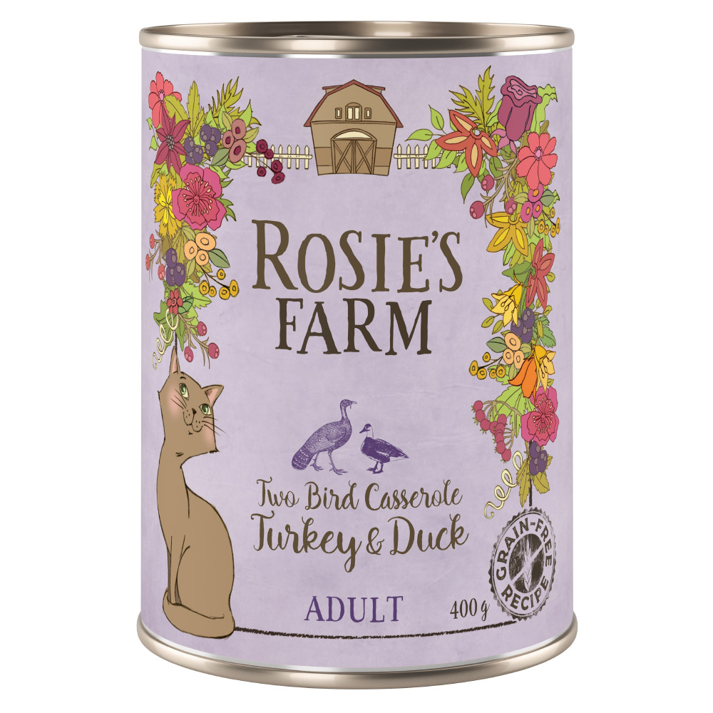 6x400g | Rosie's Farm Adult indyk i kaczka, mokra karma dla kota| Dostawa i zwrot GRATIS od 99 zł