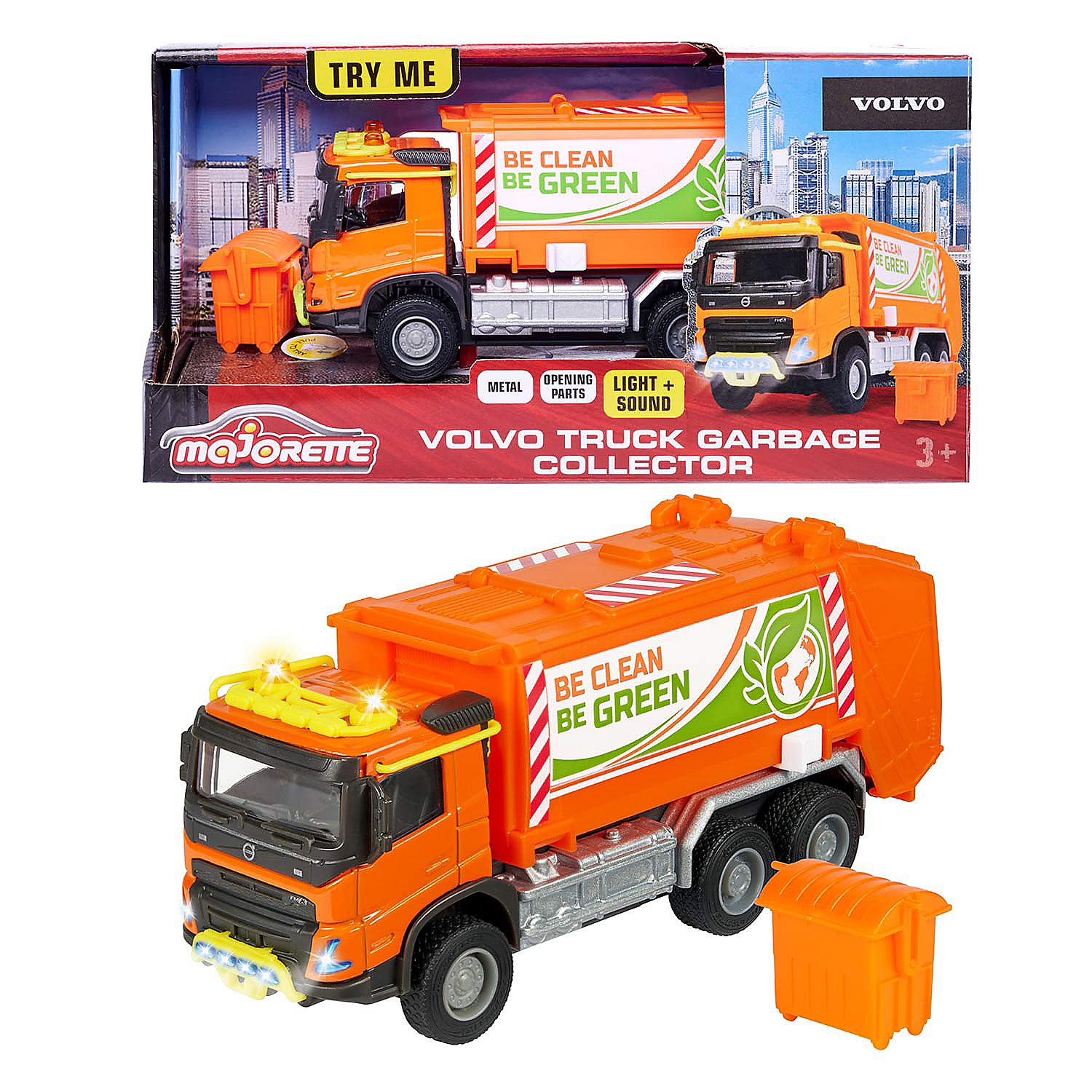 Pojazd metalowy śmieciarka Volvo Grand Series, 19 cm, światło i dźwięk