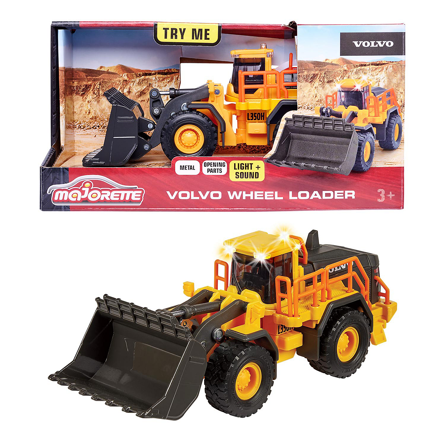 Pojazd metalowy koparka Volvo Grand Series, 21 cm, światło i dźwięk
