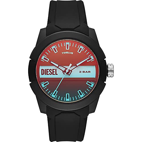 Diesel Men's Double Up Three-Hand, zegarek nylonowy, etui 43mm z silikonowym paskiem, Wielokolorowy, Misura Unica, pasek
