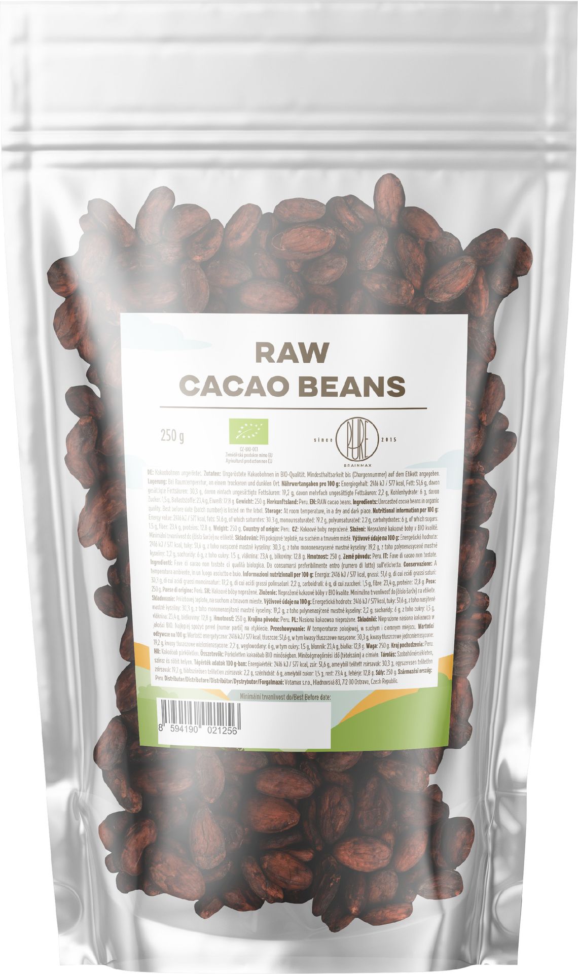 BrainMax Pure Ziarna kakaowe RAW, BIO, 250 g