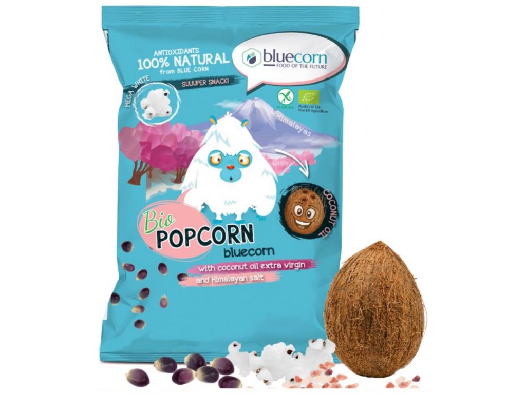 Popcrop - Popcorn z niebieskiej kukurydzy z solą himalajską i olejem kokosowym extra virgin, BIO, 50 g