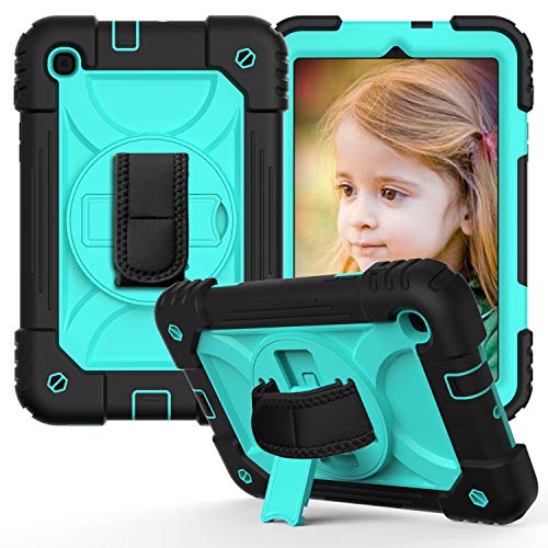 Etui do Samsung Galaxy Tab A 8.4 SM-T307 (2020), odporne na uderzenia etui ochronne z uchwytem na długopis - obracany o 360° pasek na ramię (czarny + miętowo-zielony)